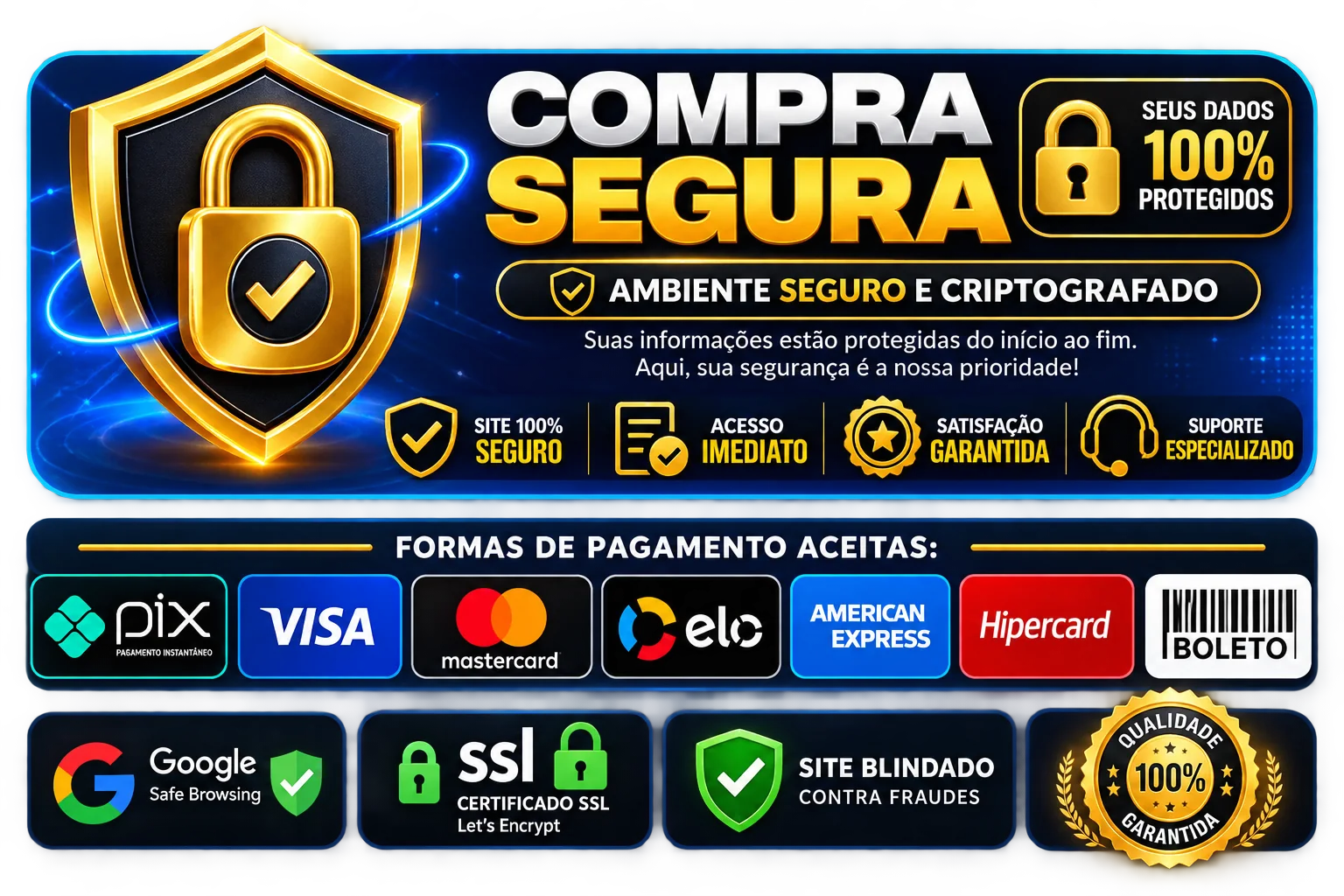 Compra segura e formas de pagamento aceitas